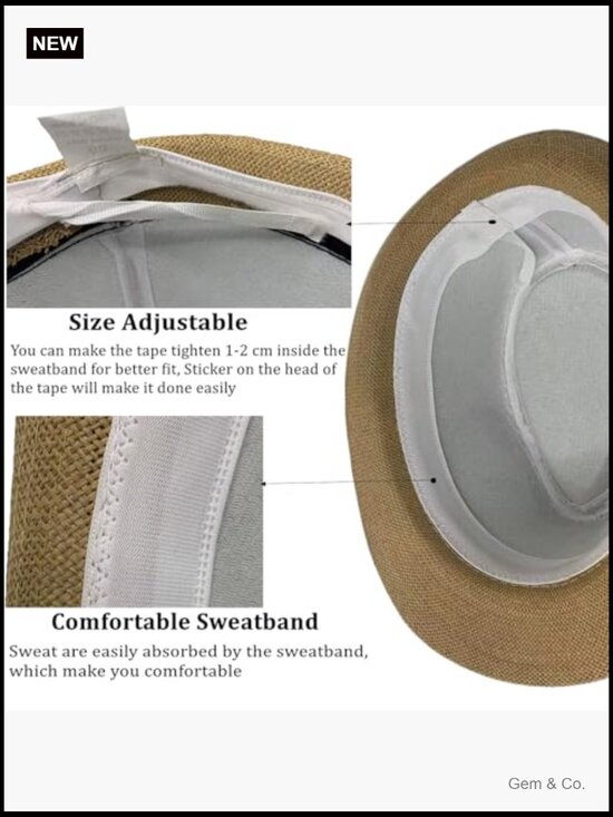 2 Pack Straw Fedora Hats Unisex Short Brim Summer Beach Sun Hat Trilby Panama main image 6